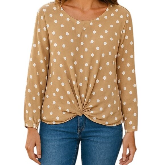 Torrid Tan Polka Dot Blouse - Picture 1 of 7